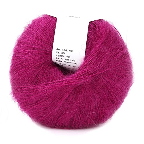 GRCFUMO 1 PC -Kugel Wollgarn, Strang Mohair Garn zum Stricken, beliebter weicher Mohair -Paschm -Strick -Angora Langes Wollgarn heiß (15 tiefe Rosenrot) von Grcfumo