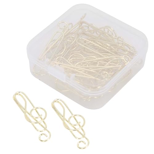 GRCFUMO 20 Stück süße Büroklammern, rutschfeste Büroklammern in Musiknotenform mit transparenter Box, exquisite Lesezeichen zum Sortieren und Organisieren von Dokumenten und (Gold) von Grcfumo