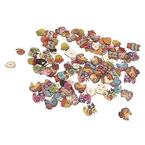 GRCFUMO Bastelknöpfe, süße tierische Knöpfe mit 2 Löchern, verschiedene Farben leichte Holzknöpfe zum Nähen von Handwerkshandwerk DIY Works Dekoration (Tiere Stil 100pcs) von Grcfumo