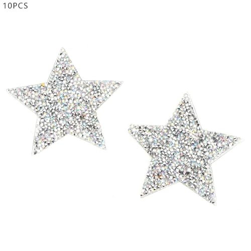 Grcfumo 10pcs Rhinestone Applique, Rhinestone Star Patche Iron, Rhinestone Star Applique Iron On Clothes Patch for Dress Shoes Bag Hat (8cm AB colored five-pointed star) von Grcfumo