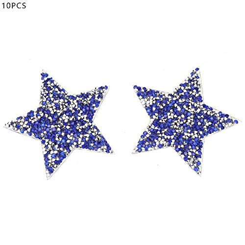 Grcfumo 10pcs Rhinestone Applique, Rhinestone Star Patche Iron, Rhinestone Star Applique Iron On Clothes Patch for Dress Shoes Bag Hat (8cm dark blue five-pointed star (silver bottom)) von Grcfumo