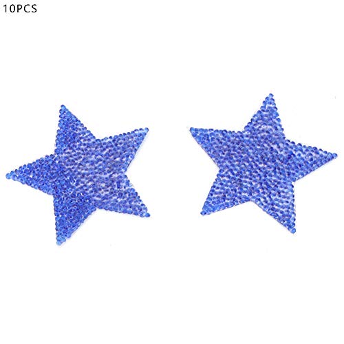 Grcfumo 10pcs Rhinestone Applique, Rhinestone Star Patche Iron, Rhinestone Star Applique Iron On Clothes Patch for Dress Shoes Bag Hat (8cm pure blue five-pointed star) von Grcfumo