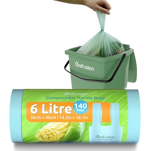 GreFusion Lebensmittelabfallbeutel, 6 l, extra dick, kompostierbar, 6 l, mit Griffen, 140 Stück GreFusion Lebensmittelabfallbeutel, 6 l, extra dick, kompostierbar, 6 l, mit Griffen, 140 Stück von GreFusion