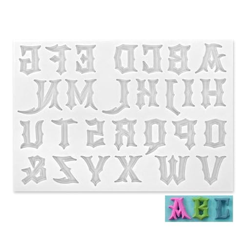 Greabuy Gothic-Schrift, Buchstaben, Zahlen, Schlüsselanhänger, Epoxidharz, handgefertigt, Alphabetform von Greabuy