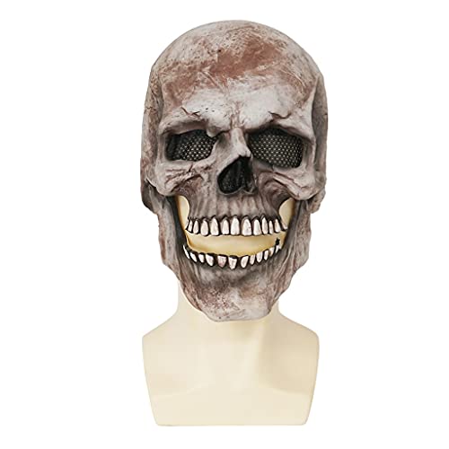 Greabuy Totenkopf-Helm mit beweglichem Kiefer für den Kopf, realistischer Look, Latex-Skelett, gruseliger menschlicher Schädel mit beweglichem Kiefer von Greabuy