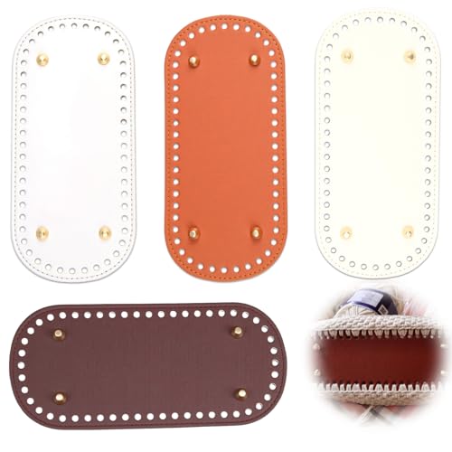 Greacesrio 4 Stück Taschenboden zum Häkeln 22 x 10 cm, 4 Farben Taschenboden PU Leder Tasche Bodenformer Kunstleder Boden Tasche Häkeln Mit Löchern, Häkelzubehör für Strickbeutel Schultertasche DIY von Greacesrio