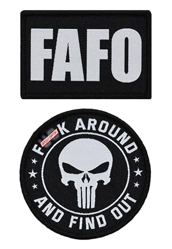Taktische schwarze Flagge "FAFO" Militär-Patch-Set (2er-Pack) – Größe 5,1 x 7,6 cm & 7,6 cm rund – Klettverschluss/Rückseite – Zubehör für Kleidung, Jacken, Hüte, Rucksäcke von Great 1 Products