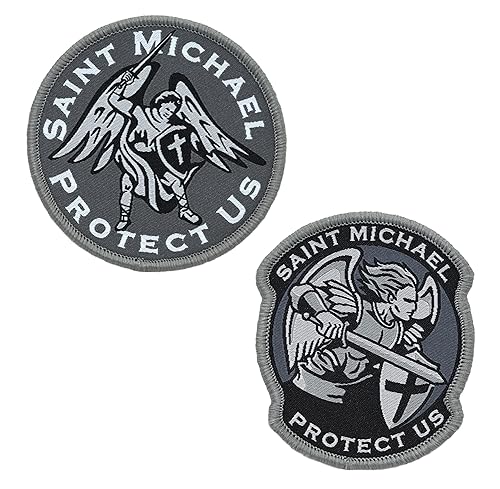 Great 1 Saint Michael Protect Us Military Tactical Patch Set (2er-Pack) – Größe rund 7,6 cm – Klettverschluss/Rückseite – Zubehör für Kleidung, Jacken, Hüte, Rucksäcke von Great 1