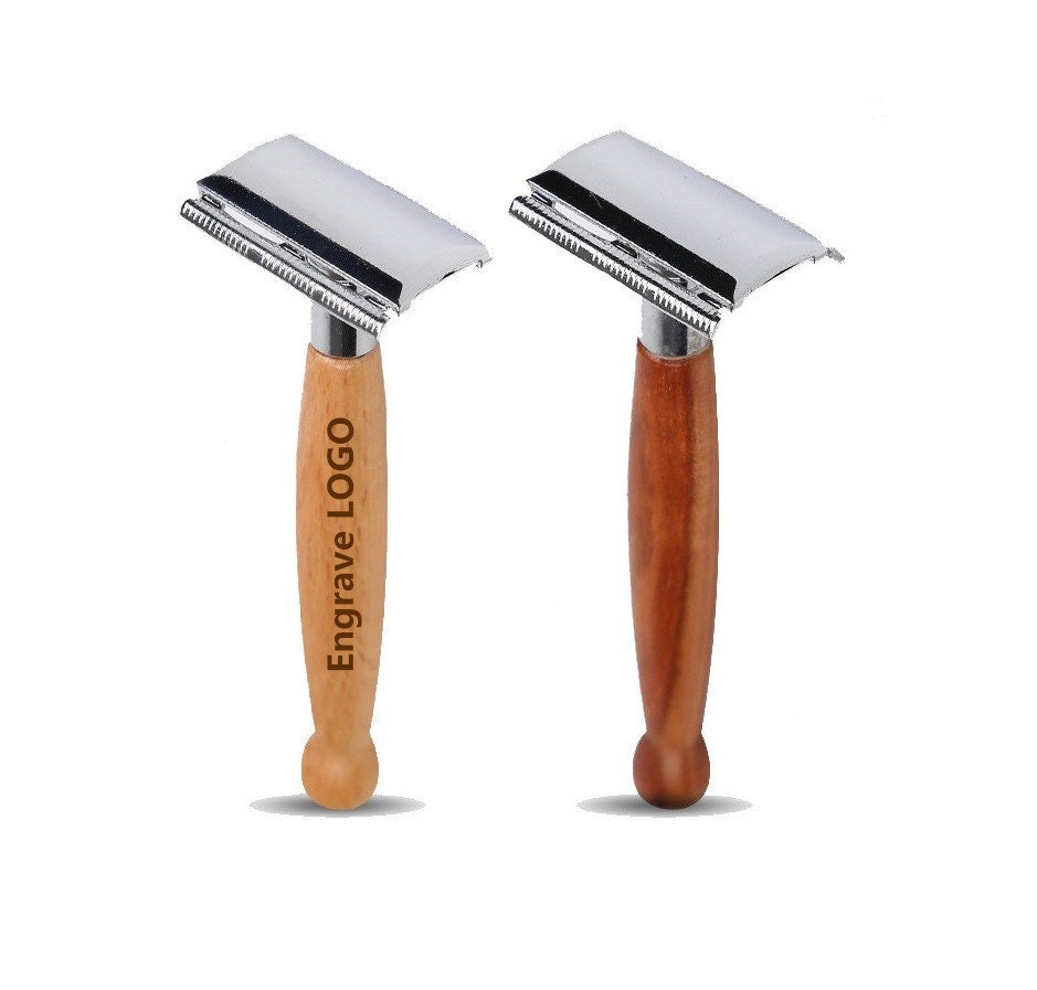 Gravieren Logo-Handmade Buchenholz Griff Metallkopf Rasierer Retro Für Männer Bartpflege von GreatBeardCare