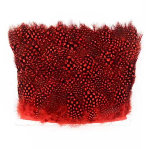 GreatRise 1 Meter Federband von Perlhuhn Huhn Natürlichen Federn Dekoband Flauschiges Federn Fringe Trim Weich Fransenband Fransenbesatz, 5-6cm, für DIY Nähen Handwerk Puppe Kostüme Schal Rot von GreatRise