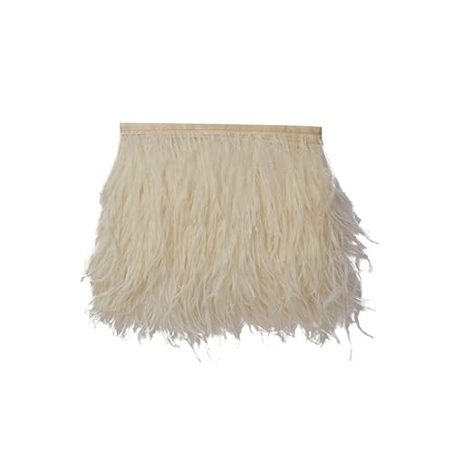 GreatRise 10-15cm Breite Natürliche Straußenfedern Borte Flauschige Federborte mit Fransen Plüsch Feder Fringe Trim für Basteln DIY Handwerk Nähen Kleid Kostüme Dekoration Beige, 2m von GreatRise