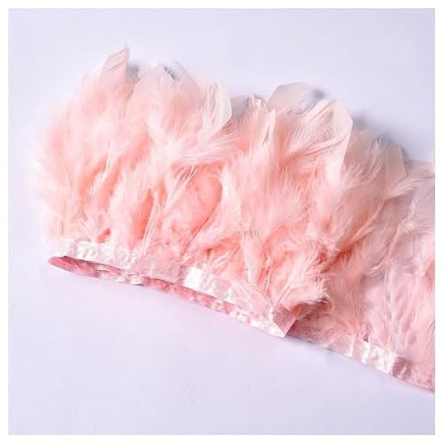 GreatRise 10-15cm Natürliche Truthahnfeder Band Truthahnfeder-Bordüre Fringe Trim Federborte Plüsch Federbesatz für DIY Basteln Nähen Party Hochzeit Kleid Kostüme Dekoration Fleischrosa 5m von GreatRise