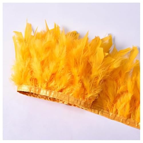 GreatRise 10-15cm Natürliche Truthahnfeder Band Truthahnfeder-Bordüre Fringe Trim Federborte Plüsch Federbesatz für DIY Basteln Nähen Party Hochzeit Kleid Kostüme Dekoration Goldgelb 1m von GreatRise