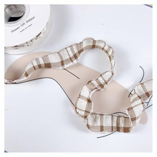 GreatRise 10 Yard Zerknittert Kariert Dekoband Karo Geschenkband Karoband zum Basteln Stoffband Schleifenband für Geschenkverpackunge Haarschmuck Blumenstrauß Dekoration, 2,5cm Breite Kaffee von GreatRise