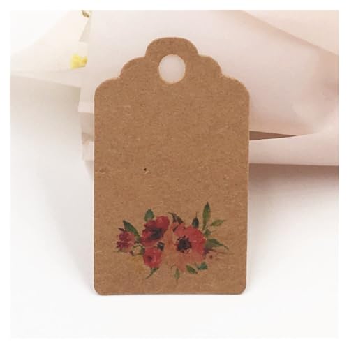 GreatRise 100 Stück Geschenkanhänger mit Juteschnur, 3×5cm Danke Karten Anhänger Kraftpapier Etiketten Blanko Dankeschön für Hochzeit Weihnachten Geschenkverpackung DIY-Projekte Blume#1 von GreatRise