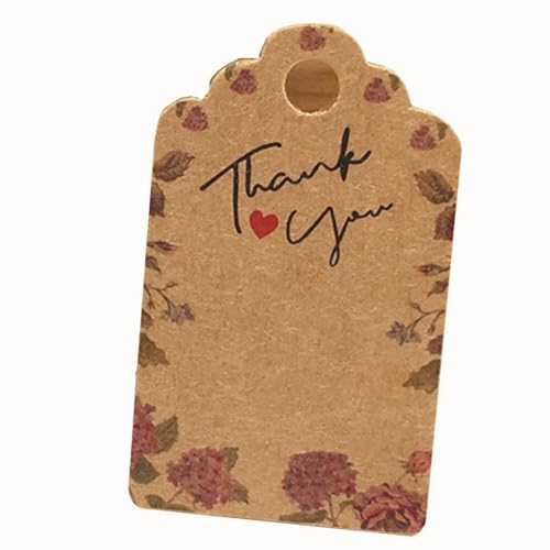 GreatRise 100 Stück Geschenkanhänger mit Juteschnur, 3×5cm Danke Karten Anhänger Kraftpapier Etiketten Blanko Dankeschön für Hochzeit Weihnachten Geschenkverpackung DIY-Projekte Blume#2 von GreatRise