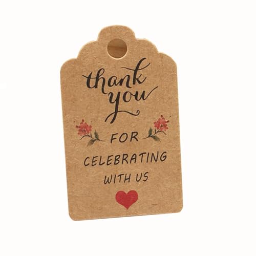 GreatRise 100 Stück Geschenkanhänger mit Juteschnur, 3×5cm Danke Karten Anhänger Kraftpapier Etiketten Blanko Dankeschön für Hochzeit Weihnachten Geschenkverpackung DIY-Projekte Thank You#3 von GreatRise