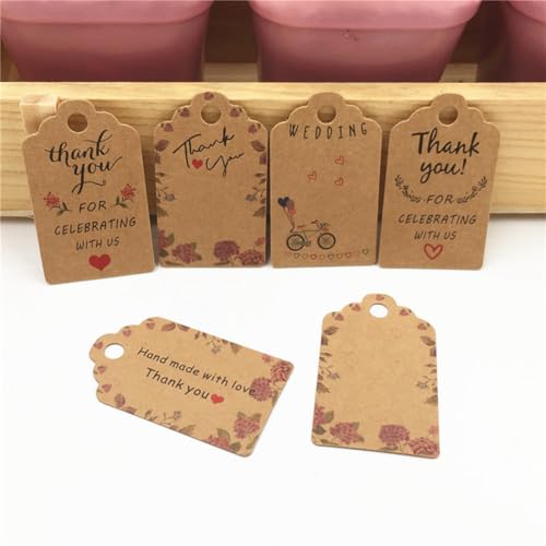 GreatRise 100 Stück Geschenkanhänger mit Juteschnur, 3×5cm Danke Karten Anhänger Kraftpapier Etiketten Blanko Dankeschön für Hochzeit Weihnachten Geschenkverpackung DIY-Projekte Thank You#4 von GreatRise