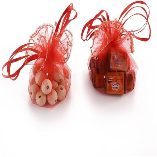 GreatRise 100 Stück Runde Organzasäckchen mit Kordelzug Bunt Organzabeutel Organza Geschenkbeutel Geschenktüten Schmuckbeutel für Geschenkverpackung Schmuck Kosmetik Süßigkeiten Rot von GreatRise