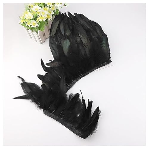GreatRise 12-18cm Natürliche Hahnfeder Bordüre Hahn Federborte Plüsch Feder Fringe Trim Federfransen Hahn-Fransenborte für DIY Basteln Nähen Handwerk Kostüm Kleid Dekoration Schwarz 5m von GreatRise