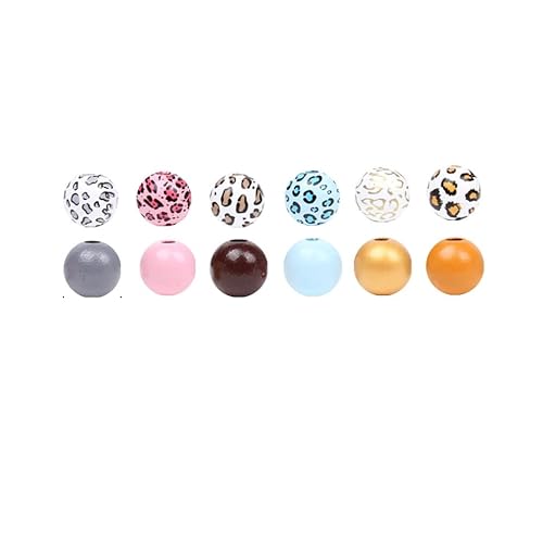 GreatRise 16mm Runde Holzperlen Leopard Bedruckte Lose Perlen Bauernhaus-Perlen mit Löchern Perlen mit Leopardenmuster Naturholzperle für Schmuckherstellung DIY Bastel 16mm*30Stück von GreatRise