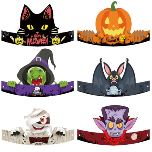 GreatRise 18 Stück Halloween Papier Kronen Partyhüte mit Kürbis Geist Schwarze Katze Muster Kreativ Festival Stirnbänder für Kinder Erwachsene, Karneval Geburtstag Party Cosplay Kostüm Zubehör von GreatRise