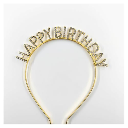 GreatRise 2 Stück Happy Birthday Stirnband mit Stass Glitzer Haarreif Metall Haarband Geburtstagskrone Geburtstag Zubehör Kopfschmuck für Frauen und Mädchen, Kinder und Erwachsener Gold von GreatRise