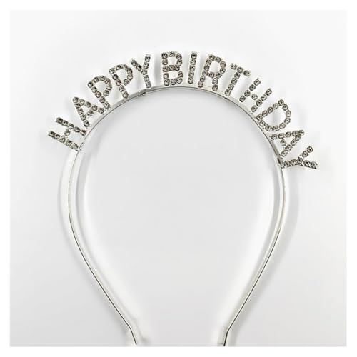 GreatRise 2 Stück Happy Birthday Stirnband mit Stass Glitzer Haarreif Metall Haarband Geburtstagskrone Geburtstag Zubehör Kopfschmuck für Frauen und Mädchen, Kinder und Erwachsener Silber von GreatRise