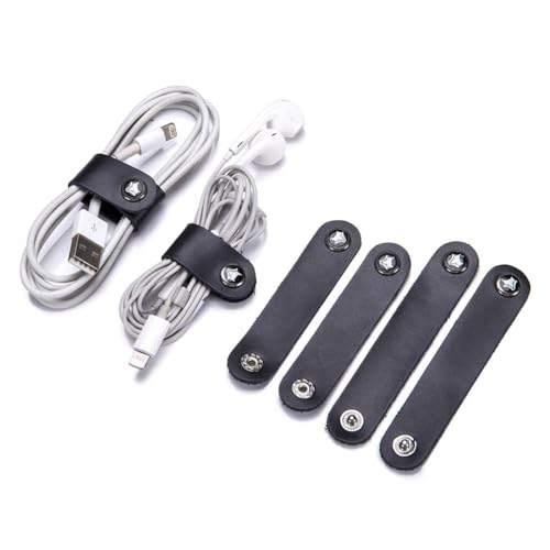 GreatRise 20 Stück Leder Kabelbinder Tragbare Kabelhalter Set Wiederverwendbare Kopfhörer Kabelbinder USB-Kabel Lederband Kabelclips Kabelmanagement für Reise, Zuhause, Schule Und Arbeit Schwarz von GreatRise