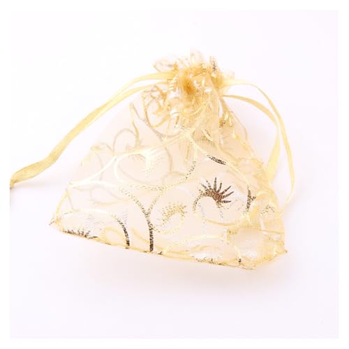 GreatRise 20pcs 7×9cm Organzasäckchen mit Kordelzug Druckt Organzabeutel Hochzeit Geschenktüten Kleine Organza Säckchen Weihnachten Geschenkbeutel Geburtstag Schmuckbeutel Gold von GreatRise