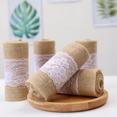 GreatRise 5 Rolle 15×240cm Juteband Breite Leinwand Band mit Weiß Spitze Vintage Basteln Jutebänder Jute Spitzenband Spitze Dekoband für DIY Handwerk Schleife Hochzeit Weihnachten Party Tisch Deko GreatRise 5 Rolle 15×240cm Juteband Breite Leinwand Band mit Weiß Spitze Vintage Basteln Jutebänder Jute Spitzenband Spitze Dekoband für DIY Handwerk Schleife Hochzeit Weihnachten Party Tisch Deko von GreatRise