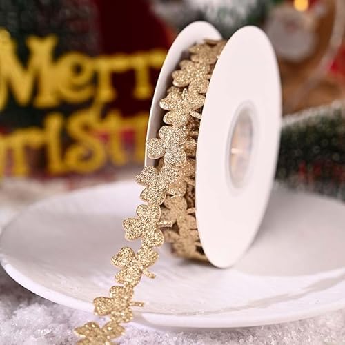 GreatRise 5 Yard Glitzerband Weihnachten, Kleeblatt Dekoband Geschenkband Schleifenband Bastelnband für Handwerk Weihnachten Party Hängende Dekoration Geschenkverpackung Gold 1 Rolle GreatRise 5 Yard Glitzerband Weihnachten, Kleeblatt Dekoband Geschenkband Schleifenband Bastelnband für Handwerk Weihnachten Party Hängende Dekoration Geschenkverpackung Gold 1 Rolle von GreatRise