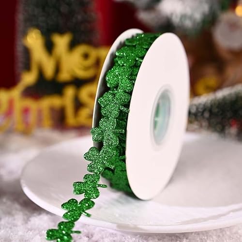 GreatRise 5 Yard Glitzerband Weihnachten, Kleeblatt Dekoband Geschenkband Schleifenband Bastelnband für Handwerk Weihnachten Party Hängende Dekoration Geschenkverpackung Grün 1 Rolle GreatRise 5 Yard Glitzerband Weihnachten, Kleeblatt Dekoband Geschenkband Schleifenband Bastelnband für Handwerk Weihnachten Party Hängende Dekoration Geschenkverpackung Grün 1 Rolle von GreatRise