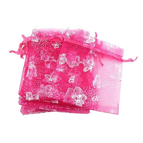 GreatRise 50 Stück Organzasäckchen mit Kordelzug 10×12cm Organzabeutel Schmetterling Muster Organza Geschenkbeutel Tüll Schmuckbeutel Geschenksäckchen für Schmuck Kosmetik Süßigkeiten Rosenrot von GreatRise