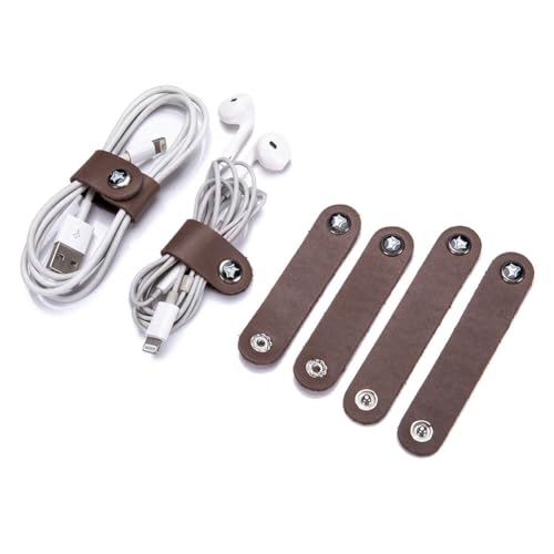 GreatRise 8 Stück Leder Kabelbinder Tragbare Kabelhalter Set Wiederverwendbare Kopfhörer Kabelbinder USB-Kabel Lederband Kabelclips Kabelmanagement für Reise, Zuhause, Schule Und Arbeit Kaffee von GreatRise