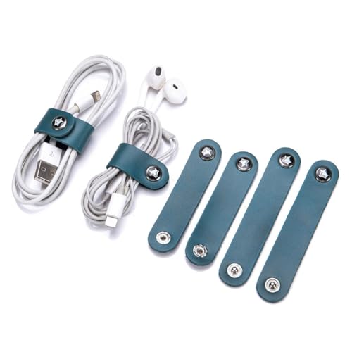 GreatRise 8 Stück Leder Kabelbinder Tragbare Kabelhalter Set Wiederverwendbare Kopfhörer Kabelbinder USB-Kabel Lederband Kabelclips Kabelmanagement für Reise, Zuhause, Schule Und Arbeit Marineblau von GreatRise