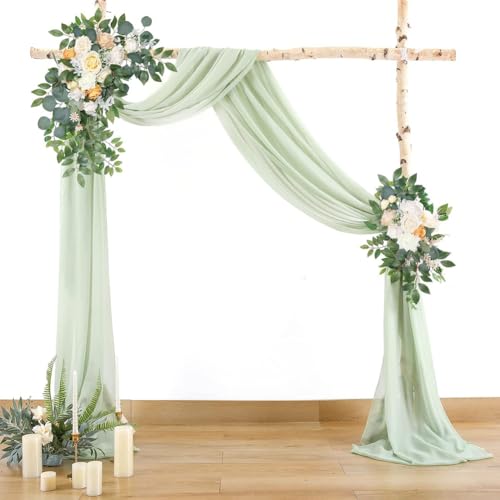GreatRise Chiffon Hochzeit Vorhang Hochzeitsbogen Dekoband Tüll Hintergrund Dekostoff Hochzeitsbogen Gardinen Tüllstoff Vorhänge Freihanddeko für Hochzeiten Zeremonie Fotografie Salbeigrün 300 * 75cm von GreatRise