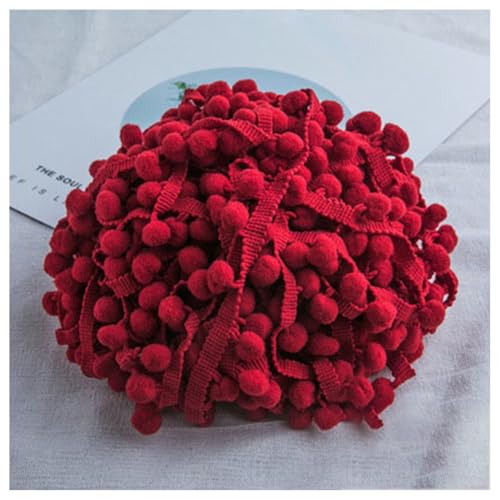 GreatRise Pompon-Borte Bunt Pom Poms Quaste Borte Spitzenband mit 1.2 cm Pompons Bommelborte Pomponband Quaste Trim Band für Basteln Nähen Kleidung Zuhause Dekorieren Dunkelrot 3 Yard von GreatRise