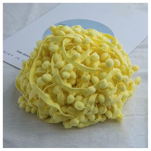 GreatRise Pompon-Borte Bunt Pom Poms Quaste Borte Spitzenband mit 1.2 cm Pompons Bommelborte Pomponband Quaste Trim Band für Basteln Nähen Kleidung Zuhause Dekorieren Hellgelb 3 Yard von GreatRise