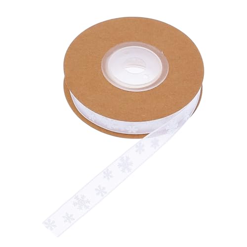 GreatRise Weihnachtsband Schneeflocke Organzaband Weihnachten Dekoband Schmal Schneeflocken Chiffonband Geschenkband Schleifenband für Handwerk, Geschenk, Weihnachten Dekoration 1cm-Weiß-10 Meter von GreatRise