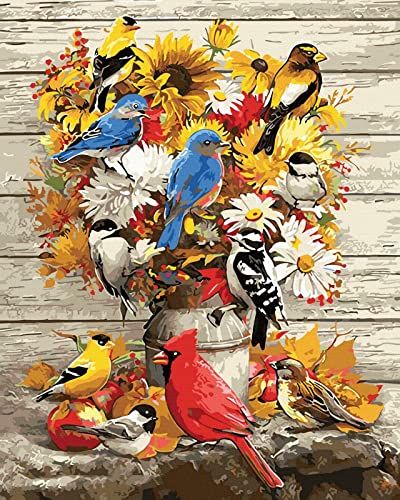 Grebesty Malen nach Zahlen für Erwachsene, Wandmalerei-Leinwand zum Malen, Malen-nach-Zahlen-Set, Sonnenblumen-Vögel, für Heimdekoration, 40 x 50 cm, rahmenlos Grebesty Malen nach Zahlen für Erwachsene, Wandmalerei-Leinwand zum Malen, Malen-nach-Zahlen-Set, Sonnenblumen-Vögel, für Heimdekoration, 40 x 50 cm, rahmenlos von Grebesty