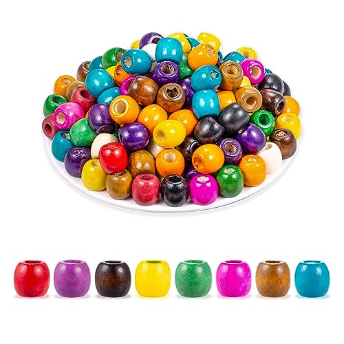200 Stück Bunte Holzperlen Holzkugeln mit Loch Groß 7mm, 17mm Holz-Perlen Bastelperlen Kugeln Perfekt zum Basteln or Dekorieren von Gredstar