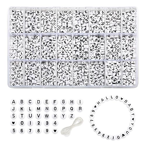 Gredstar 2590 Stück Buchstaben Perlen Set, Buchstabenperlen A bis Z, Schmuck Perlen Set mit Herzperlen und Nummer 0 bis 9, Bastelnperlen Set mit Art Angelschnur für Schmuckherstellung,Weiß Gredstar 2590 Stück Buchstaben Perlen Set, Buchstabenperlen A bis Z, Schmuck Perlen Set mit Herzperlen und Nummer 0 bis 9, Bastelnperlen Set mit Art Angelschnur für Schmuckherstellung,Weiß von Gredstar