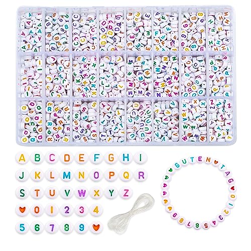 2590 Stück Buchstaben Perlen Set, Buchstabenperlen A bis Z, Perlen Beads Set mit Herzperlen und Nummer 0 bis 9, Bastelnperlen Set mit Art Angelschnur für Schmuckherstellung,Bunt 2590 Stück Buchstaben Perlen Set, Buchstabenperlen A bis Z, Perlen Beads Set mit Herzperlen und Nummer 0 bis 9, Bastelnperlen Set mit Art Angelschnur für Schmuckherstellung,Bunt von Gredstar