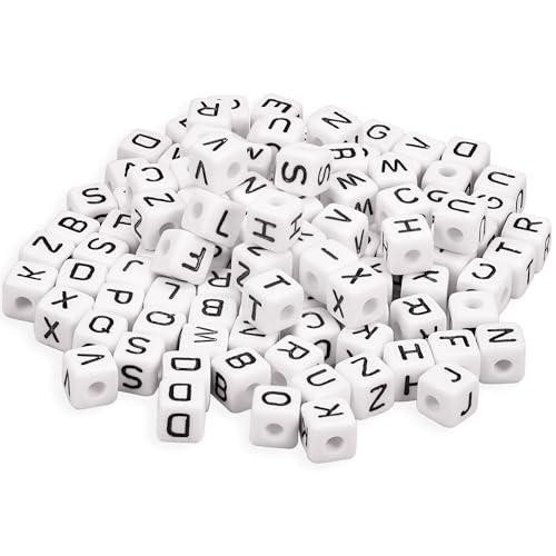 312 Stück Eckige Buchstaben Perlen A bis Z, ca. 10x10mm, mit Loch zum Auffädeln, viereckig Bastelnperlen A-Z Buchstabenwürfel für Schmuckherstellung von Gredstar