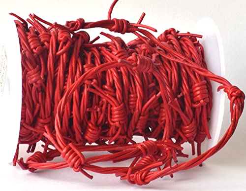 Roter falscher Stacheldraht, 3-strängiges Geflecht mit 1,8 mm rundem Lederband, 10 m Spule von Greek Crafts