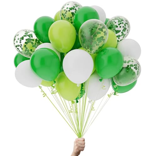 Green Paw Products - 25 Green White and Confetti - Party Balloons - Eco Friendly & Biodegradable - 100% Natural Latex von Green Paw Products