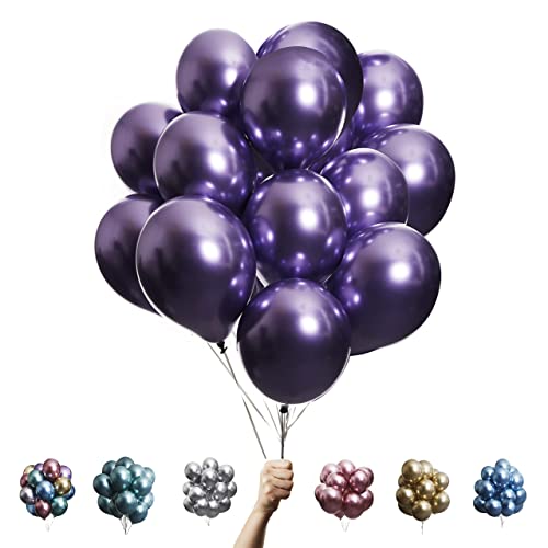 Lila Chrom, metallisch glänzende Party Luftballons - 100% Reiner NATURLATEX - Premium Qualität - Latex Party Ballons - Geburtstag Dekoration - Bunte Luftballons 50 von Green Paw Products