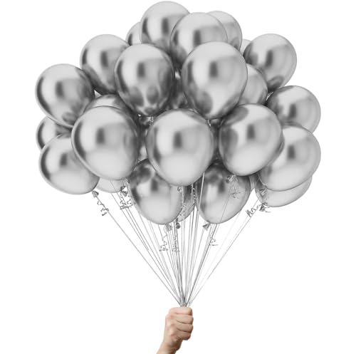 Silber Chrom metallisch glänzende Party Ballons - 100% Reiner NATURLATEX - Premium Qualität - Latex Party Ballons - Geburtstag Dekoration - Bunte Luftballons 50 von Green Paw Products