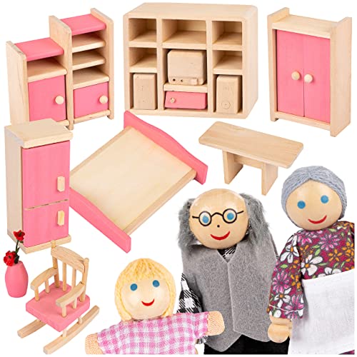 Kinderplay Puppenhaus Möbel Holz - 11-teiliges Puppenhaus Zubehör Holz, Bestehend aus Puppen, Kleiderschrank, Kommode, Blumen. Figuren von Oma, Opa, Kind, Modell GS1230 Kinderplay Puppenhaus Möbel Holz - 11-teiliges Puppenhaus Zubehör Holz, Bestehend aus Puppen, Kleiderschrank, Kommode, Blumen. Figuren von Oma, Opa, Kind, Modell GS1230 von Green series